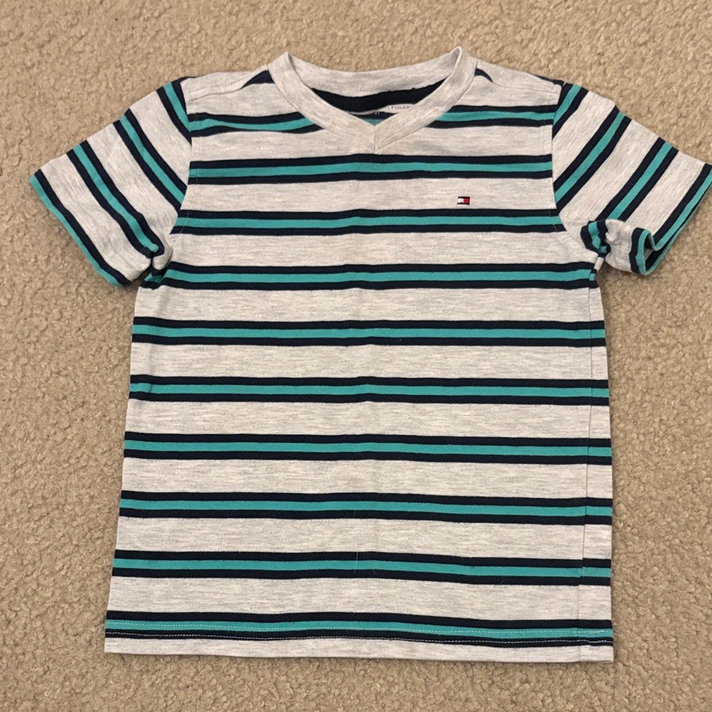 Tommy Hilfiger 4T Striped T-Shirt - Blue and Gray